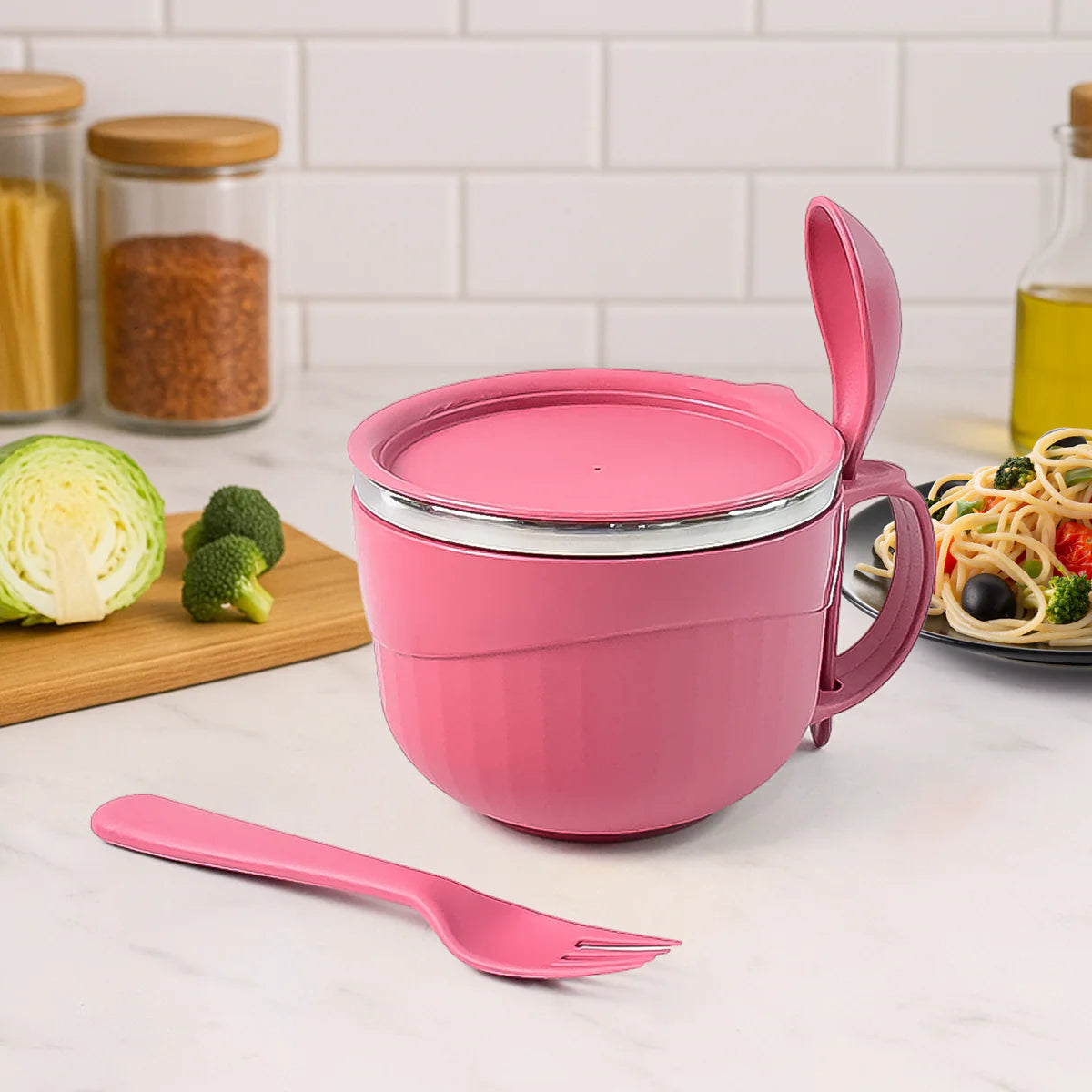 Apex Premium 700 Ml Multipurpose Noodle Bowl With Handle Lid And Fork
