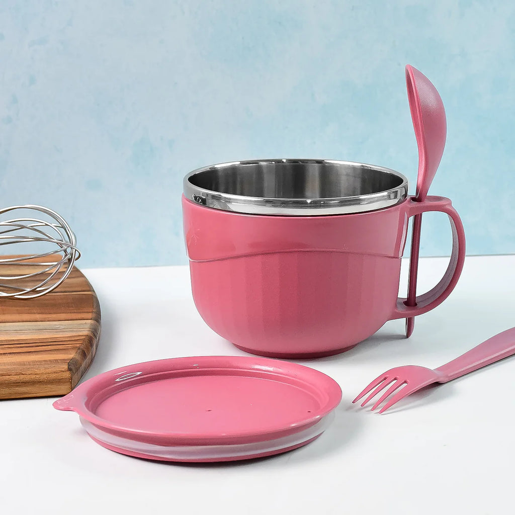 Apex Premium 700 Ml Multipurpose Noodle Bowl With Handle Lid And Fork